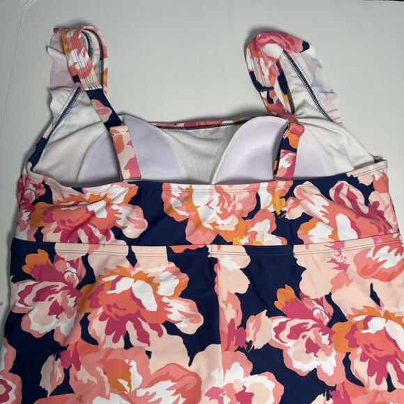 Kona Sol Swimsuit One-Piece Women’s Size 20 Floral Print Ruched Adjustable Strap - Picture 5 of 10